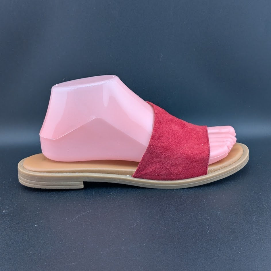Simona Rossi Red Genuine Leather Women's Slide Sandals Slip On Size 7.5 simona rossi