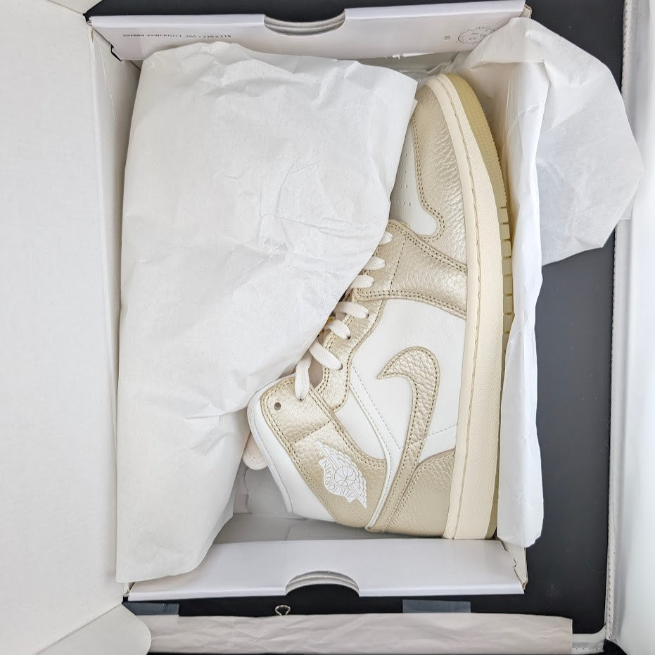 Nike Women's Size 10.5 Air Jordan 1 Mid SE Hoops Gold Pack W Shoes- HV5159-100 Jordan