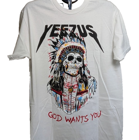 "Yeezus , God Wants You" Indian Chief Tee on a NEW Large White No Tags T-Shirt Generic