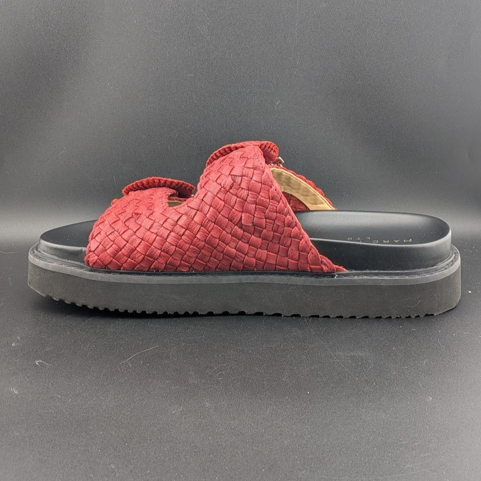 Marc Fisher Ltd Women's Size 9 Auggie Woven Dk Red Leather Buckle Footbed Sandal Marc Fisher