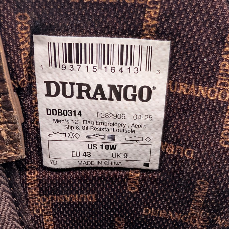 Rebel™ By Durango® Size 10W Brown Distressed Flag Embroidery Boots DDB0314 $185 Durango