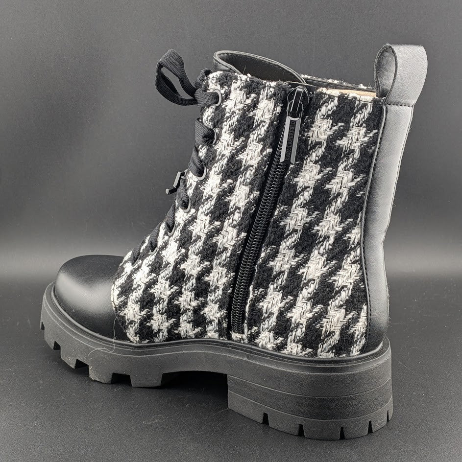 Karl Lagerfeld Paris Makenzie Tweed Combat Boots Size 5 Black/White $229 NEW Karl Lagerfeld