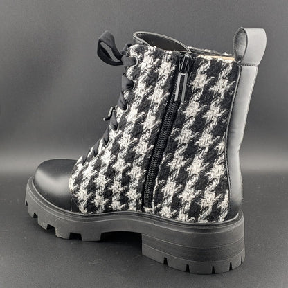 Karl Lagerfeld Paris Makenzie Tweed Combat Boots Size 5 Black/White $229 NEW Karl Lagerfeld