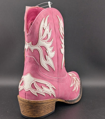 Roper Women's Sz 7 Pink "Amelia" ~ Tooled Inlay Snip Toe Casual Cowboy Booties Roper