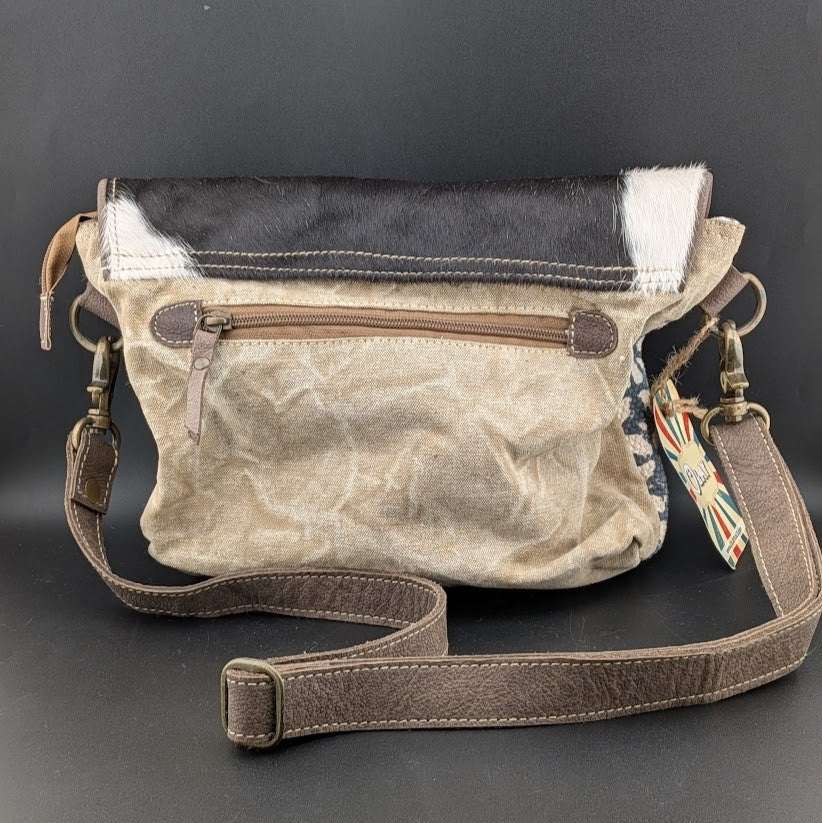 OHLAY By American Darling Cowhide and Cotton Crossbody Bag w/ Leather Trim 12x10 American Darling
