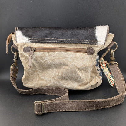 OHLAY By American Darling Cowhide and Cotton Crossbody Bag w/ Leather Trim 12x10 American Darling