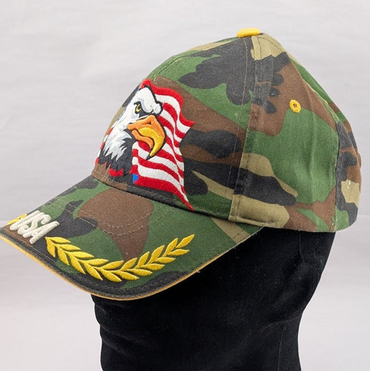 NEW American Bald Eagle USA Camo Baseball Cap, Flag Stars And Stripes, Veteran Cap USA