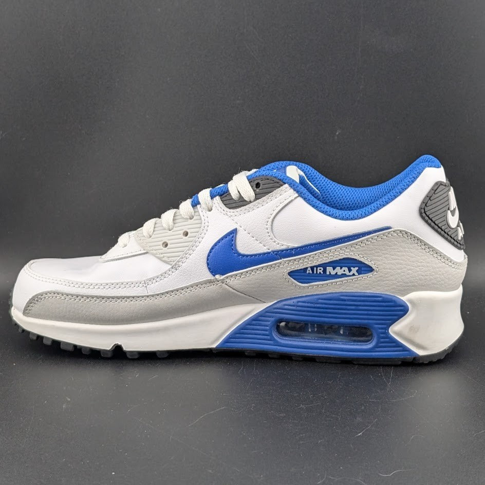 Men's Size 8 Air Max 90 Leather White / Game Royal-Photon Dust FN6843-100 Nike