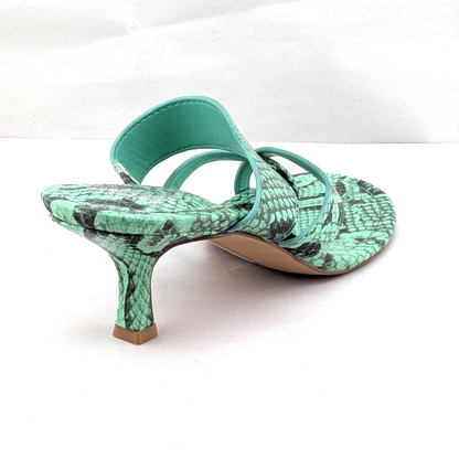 Vince Camuto Sandals Womens 7 M Moentha Green Snake Print Kitten Heel Shoes Vince Camuto