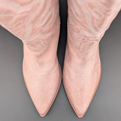 Steve Madden W8.5 West Pink Leather Pull On Pointed Toe Block Heel Western Boot Steve Madden