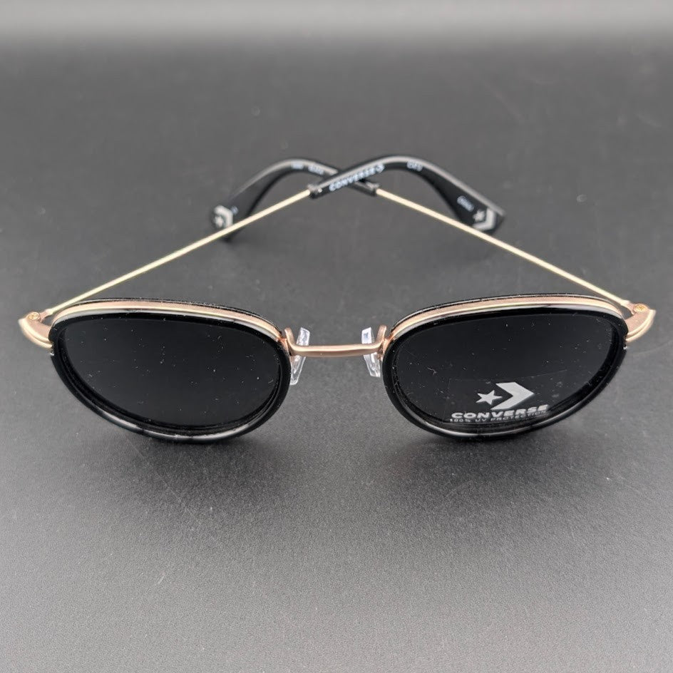 Converse H090 Black Gold Oval Sunglasses Thin Temples Black Tint Lens 49□24-145 Converse