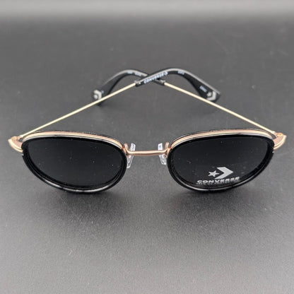 Converse H090 Black Gold Oval Sunglasses Thin Temples Black Tint Lens 49□24-145 Converse