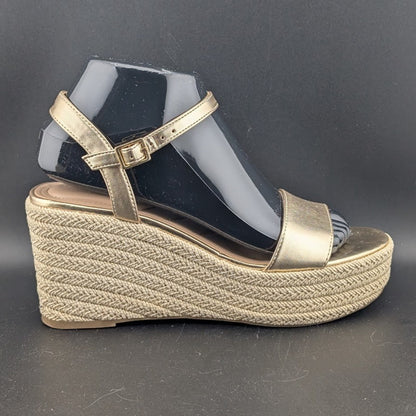 Kelly & Katie Sz 6.5  Hayden 3" Gold Metal'c Wedge Espadrille Sandals Memry Foam Kelly & Katie
