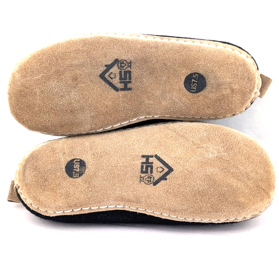 HAUSSIMPLE Indoor Wool Slippers ~ Mens Size 7.5 /  Womens Size 8.5-9*~ Black/Tan HAUSSIMPLE