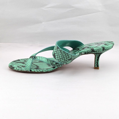 Vince Camuto Sandals Womens 7 M Moentha Green Snake Print Kitten Heel Shoes Vince Camuto