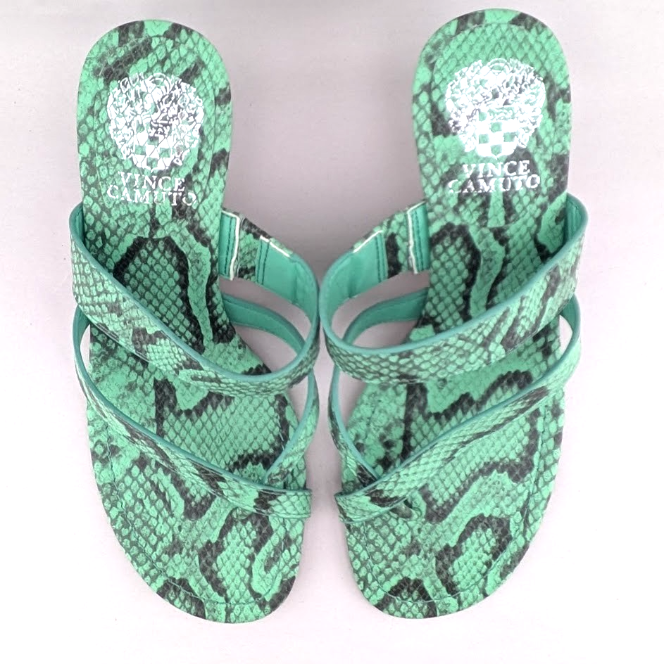 Vince Camuto Sandals Womens 7 M Moentha Green Snake Print Kitten Heel Shoes Vince Camuto