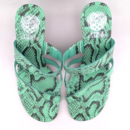 Vince Camuto Sandals Womens 7 M Moentha Green Snake Print Kitten Heel Shoes Vince Camuto