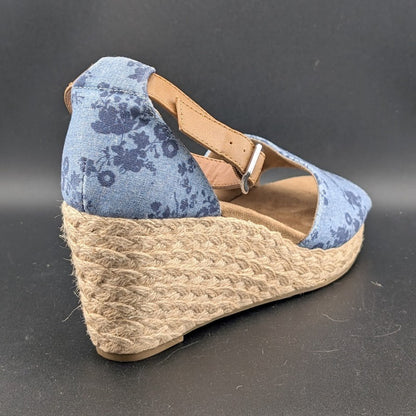 Style & Co. Women's Sz 9 Seleene Faux Denim Open Toe Wedge Sandals Blue Print Style&co.