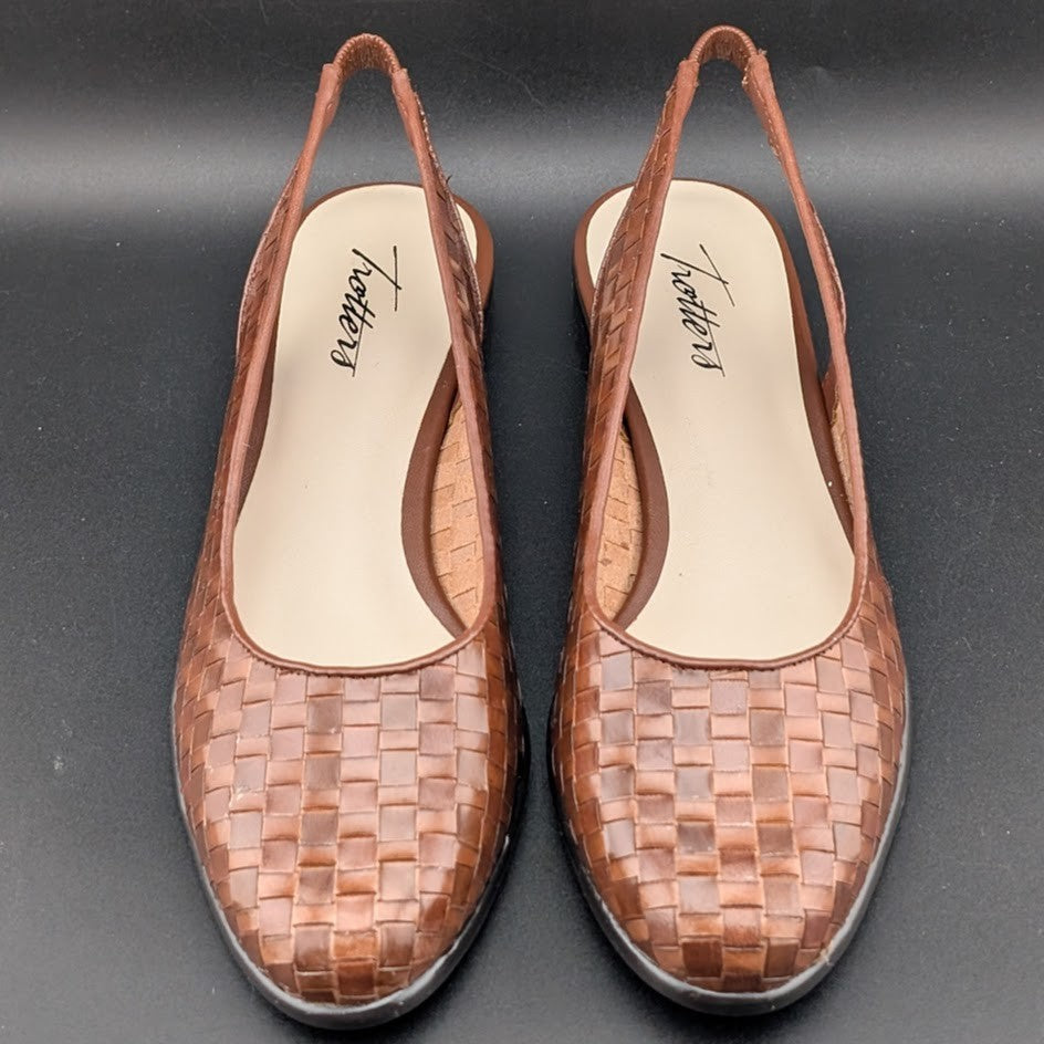 Women's Trotters Size 6 or 6.5 "Lucy" Cognac Woven Slingback Flat T1711-206 NIB Trotters