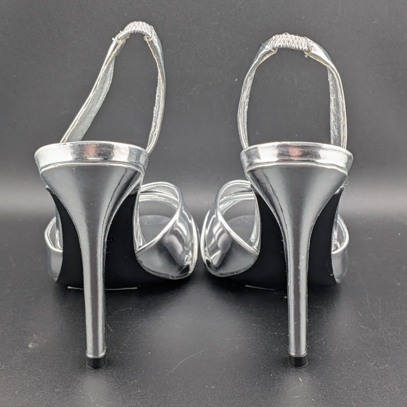Schutz Size 6.5B*  Keefa Silver Slingback Leather 4" Heel Sandals NWOB MSRP $178 Schutz