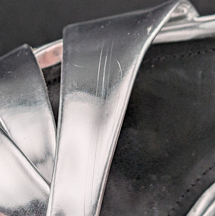 Schutz Size 6.5B*  Keefa Silver Slingback Leather 4" Heel Sandals NWOB MSRP $178 Schutz