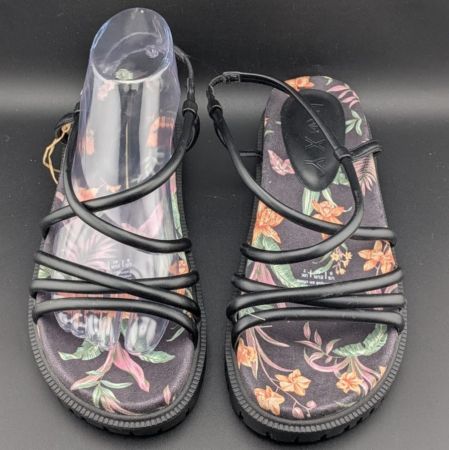 Roxy Women's Size 9 Brooke Strappy Sandals in Black / Island Floral Roxy