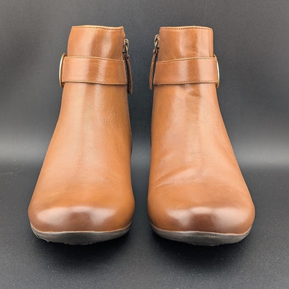 Trotters Melody Womens Bootie Sz 7N Almond Toe Luggage Leather Side Zip Boots Trotters