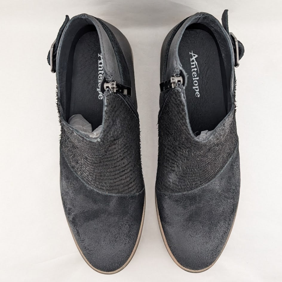 Antelope Laran Leather Buckled Ankle Boots US 8-8.5 EU 39 Black Combo Antelope