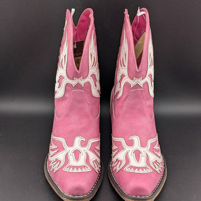 Roper Women's Sz 7 Pink "Amelia" ~ Tooled Inlay Snip Toe Casual Cowboy Booties Roper