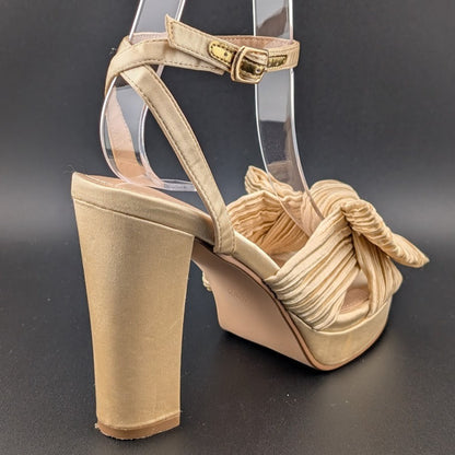 Womens Sz 36 Satin Bow Sandals Chunky Block Heel Open-Toe Platform Dress or Cas Amoji