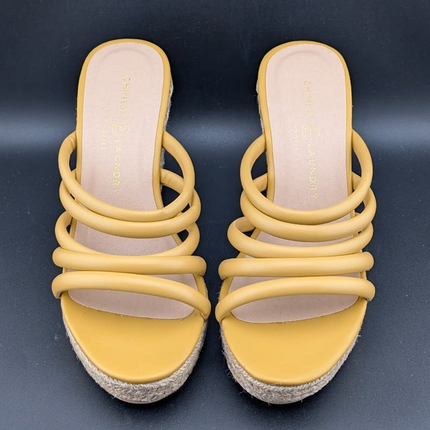 Chinese Laundry Sz 6.5 Eleana Platform Wedge Espadrille Sandals Gold Step In Chinese Laundry