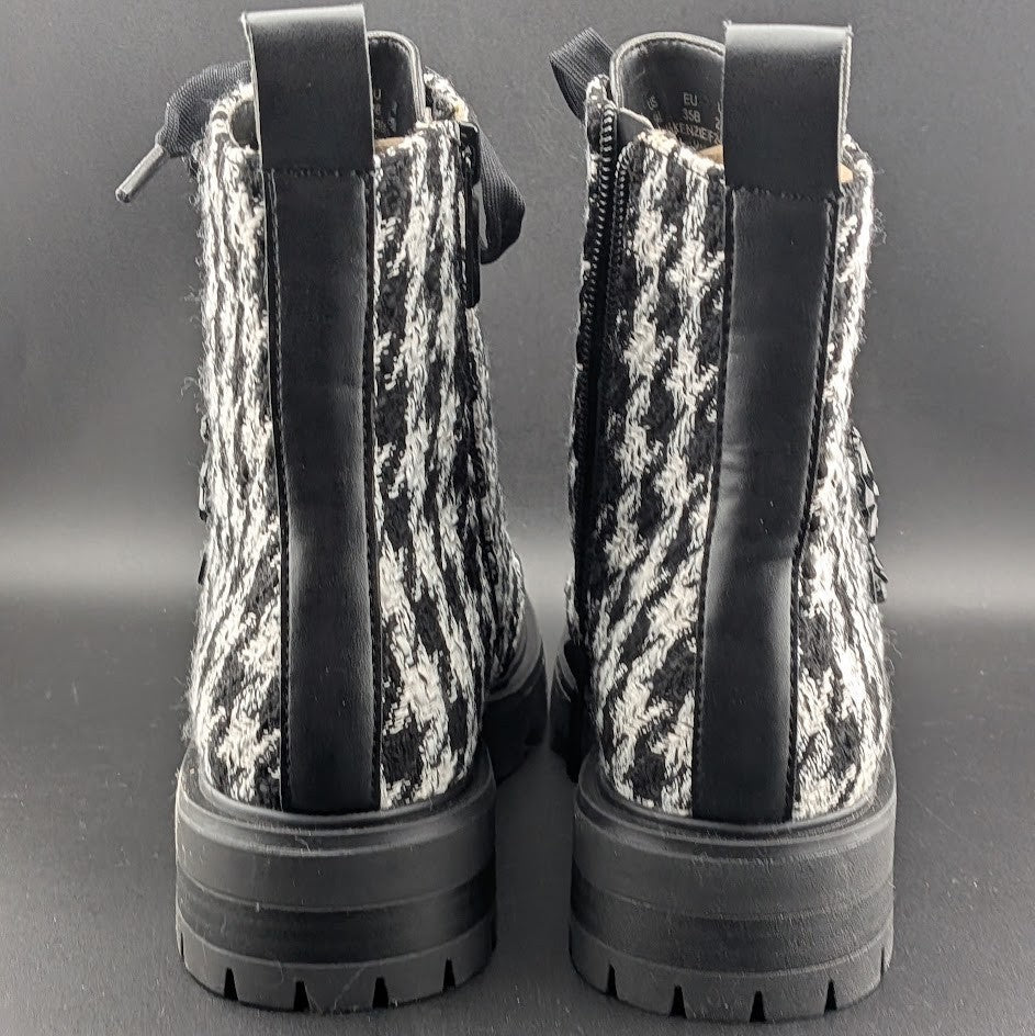 Karl Lagerfeld Paris Makenzie Tweed Combat Boots Size 5 Black/White $229 NEW Karl Lagerfeld