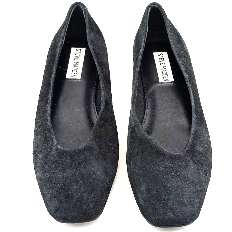 Steve Madden Womens Sz 8 Deliah Black Suede Leather Ballet Flats~Minimalist Chic Steve Madden