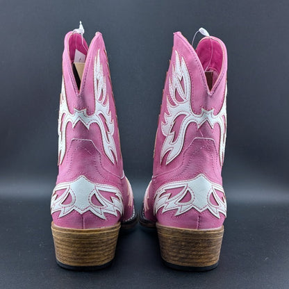 Roper Women's Sz 7 Pink "Amelia" ~ Tooled Inlay Snip Toe Casual Cowboy Booties Roper