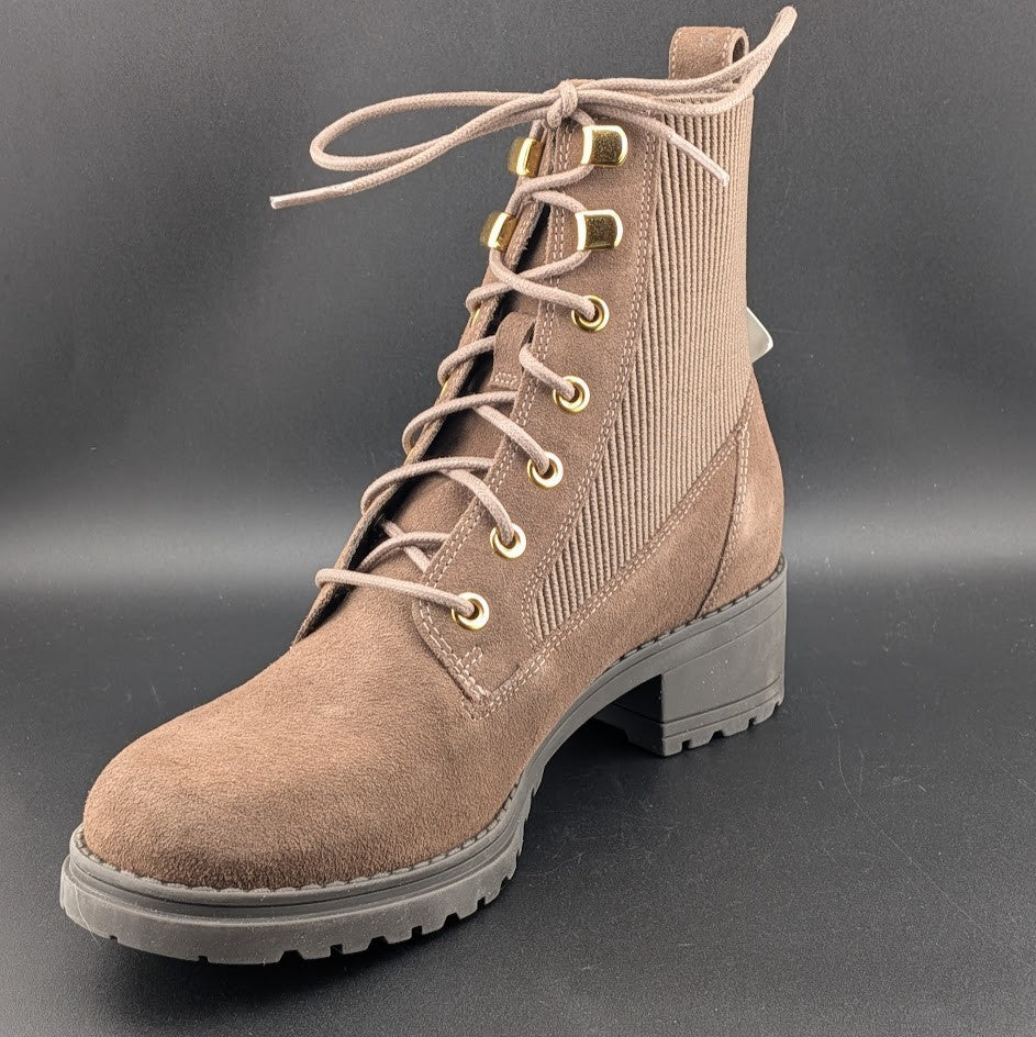 Cole Haan Women's 6.5W Camea Combat Boot Waterproof Dark Chocolate Brown Suede Cole Haan