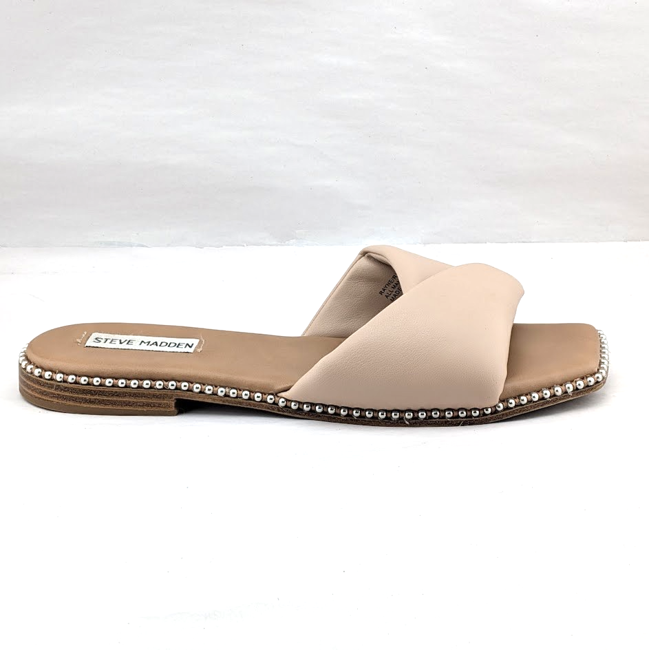 Steve Madden Beige Women’s Size 9 Rayne Studded Flat Sandal Slide Steve Madden