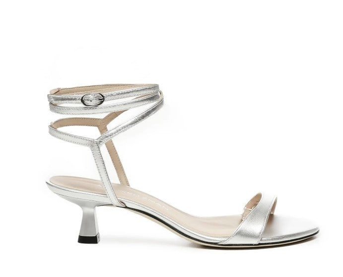 Stuart Weitzman Nudist Wrap 50 Sandals Women's 6 & 6.5 Silver Ankle Strap Stuart Weitzman