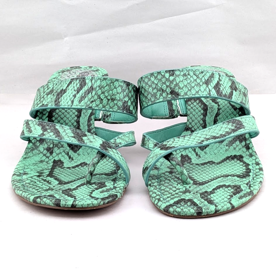 Vince Camuto Sandals Womens 7 M Moentha Green Snake Print Kitten Heel Shoes Vince Camuto
