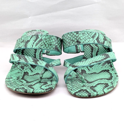 Vince Camuto Sandals Womens 7 M Moentha Green Snake Print Kitten Heel Shoes Vince Camuto