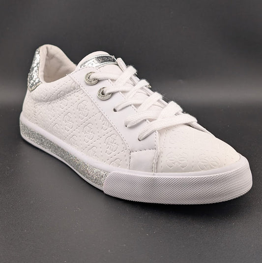 Guess Meggie Womens Size 8.5M White w/ Silver Low Top Quilted Fashion Sneakers GUESS