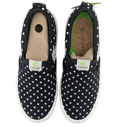 NEW Women's 5 / Kids 3.5 Cariuma Slip On Black Canvas White Polka Dot Sneaker Cariuma
