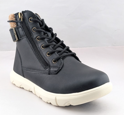 Womens 6.5 Warm Sneaker Boots Sweater Collar Side Zipper PU Leather unbranded