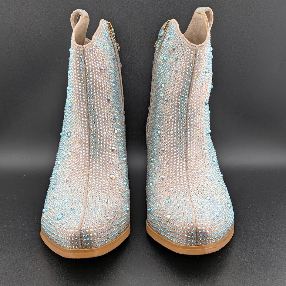 Women's Size 7 Rhinestone Zipper Sparkly Ankle Boots Western Toe Fashion Unbranded