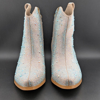 Women's Size 7 Rhinestone Zipper Sparkly Ankle Boots Western Toe Fashion Unbranded
