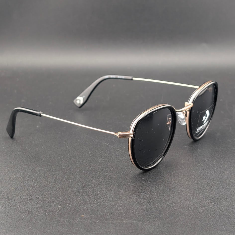Converse H090 Black Gold Oval Sunglasses Thin Temples Black Tint Lens 49□24-145 Converse