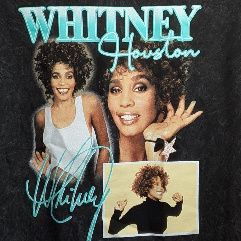Men's Whitney Houston Wanna Dance Photo T-Shirt Size Large Black Distressed New Unbranded