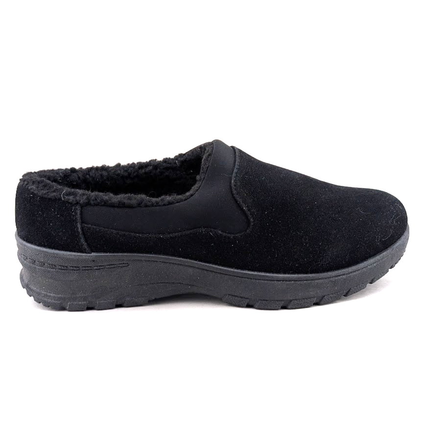 40% OFF ~Duluth Womens Sz 6.5 Mules Black Comfort Walking Shoe Faux Fur Clog Easy Street