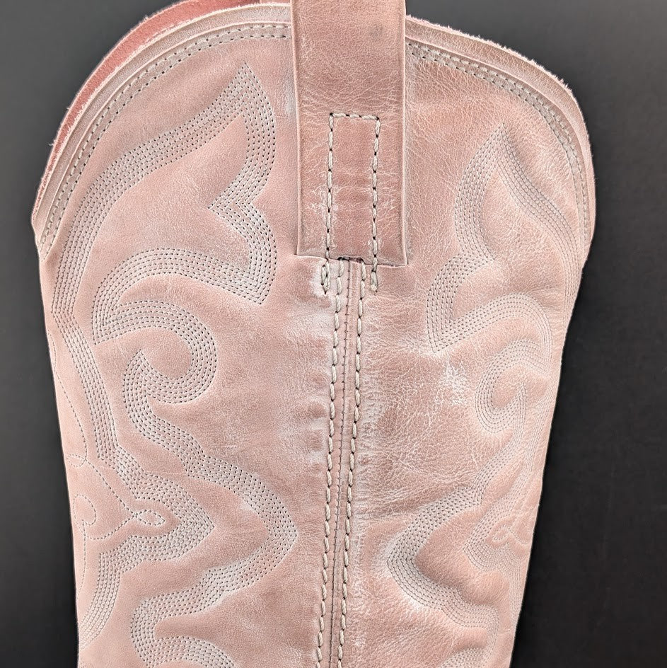 Steve Madden W8.5 West Pink Leather Pull On Pointed Toe Block Heel Western Boot Steve Madden