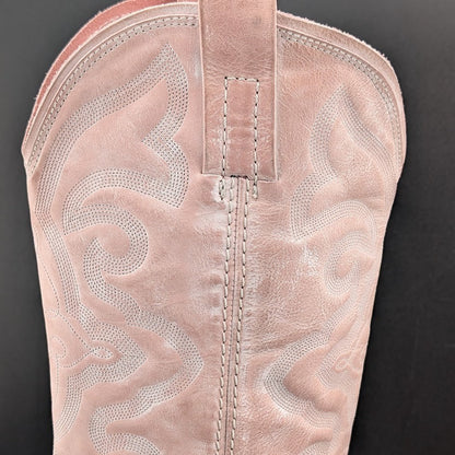 Steve Madden W8.5 West Pink Leather Pull On Pointed Toe Block Heel Western Boot Steve Madden