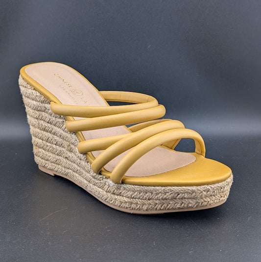 Chinese Laundry Sz 6.5 Eleana Platform Wedge Espadrille Sandals Gold Step In Chinese Laundry